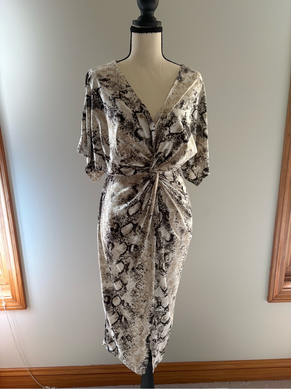 Fashion Nova Neutral Snake-Print Twist Midi Dress